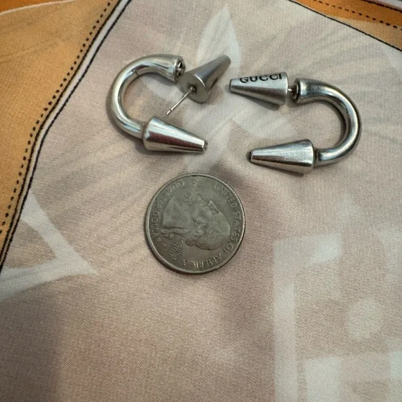 Gucci Silver Logo Horn Earrings